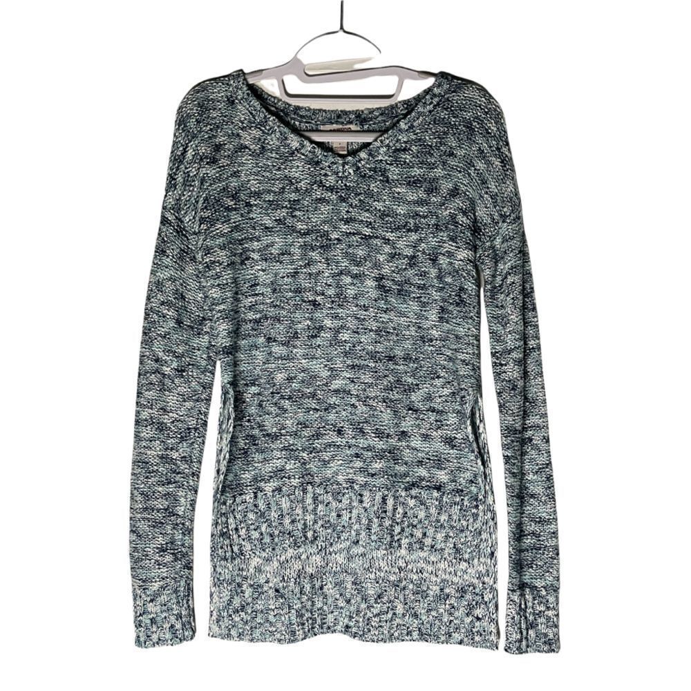 Arizona Jean Co. Women’s Hi-Low Hem Marled Knit Sweater Blue/White/Aqua S